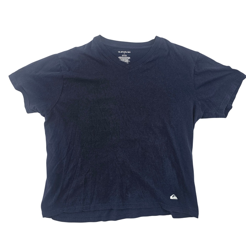 Quiksilver Mens V-Neck T-Shirt Navy Blue 100% Cotton Short Sleeve Logo Large